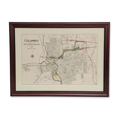 Columbus 1893 Framed Norfolk and Western Railroad Terminal Facilities Map