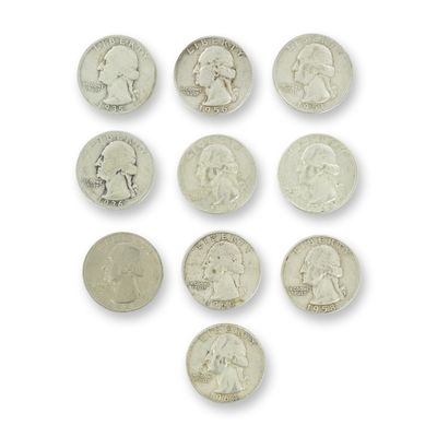 10pc Pre-1964 U.S. 90% Silver Washington Quarters