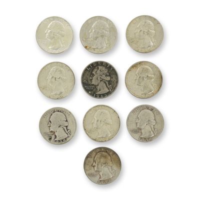 10pc Pre-1964 U.S. 90% Silver Washington Quarters