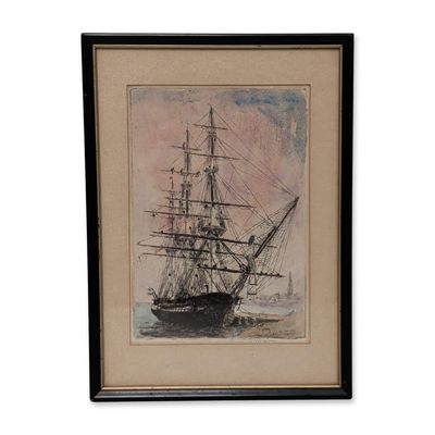 Floyd Niles Walser (American 1888-1954), Hand-Colored Etching Paper, Old Ironsides, Signed