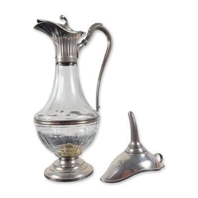 2pc Les Etains du Manoir French Glass and Pewter Claret Jug and Funnel