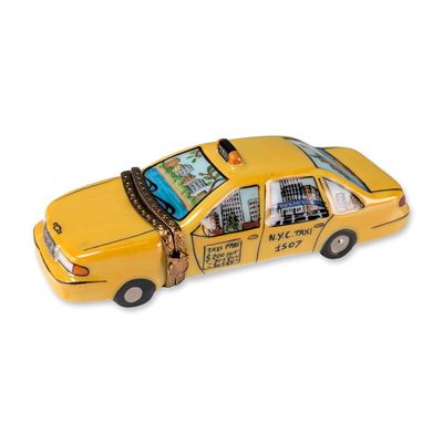 Carenton Limoges Hand Painted New York Taxi Porcelain Box