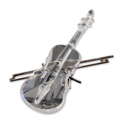 Swarovski Silver Crystal Violin with Bow and Stand