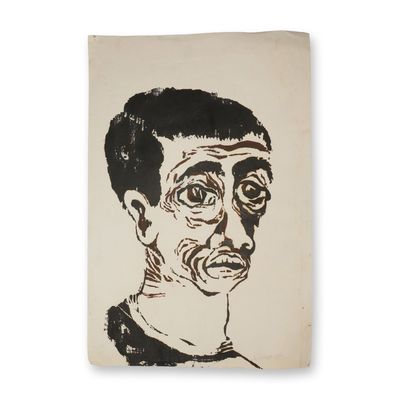 Mid-Century Obscure Portrait on Paper, Signed Rorapaugh