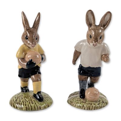 2pc Royal Doulton Soccer Bunnykins Figurines