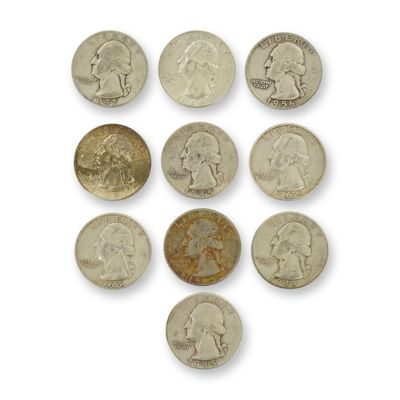 10pc Pre-1964 U.S. 90% Silver Washington Quarters