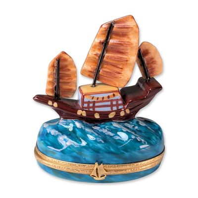 Limoges Carenton Chinese Junk Ship Porcelain Box