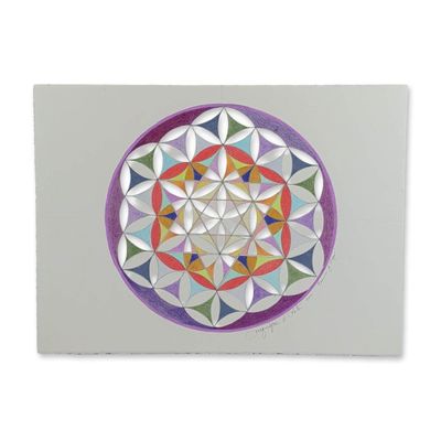 Jacquelyne A. Lotz (American, b. 1935) Original Color Pencil on Paper, Flower of Life, Signed