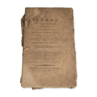 Thacher, Peter. A Sermon Preached in Boston. Samuel Hall, 1795.