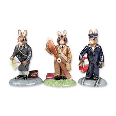 3pc Royal Doulton Bunnykins World War II Collection Figurines