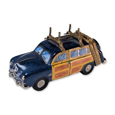 Limoges France Hand Painted Porcelain Woodie Station Wagon Box