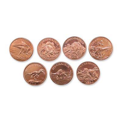 7pc US Dinosaur Copper Rounds