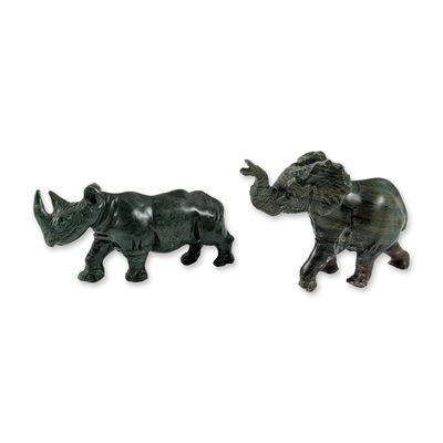 Two Zimbabwean Shona Verdite Stone Animal Sculptures