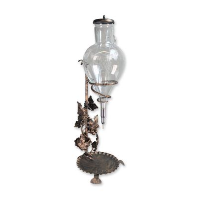 Austrian Wrought Iron and Etched Glass Wine Dispenser