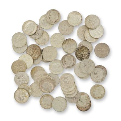 50pc Collection of US 90% Silver Roosevelt Dimes, Mixed Date Bag