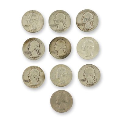 10pc Pre-1964 U.S. 90% Silver Washington Quarters