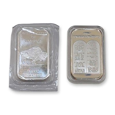 2pc Buffalo and Ten Commandments .999 Fine Silver Bullion Bars