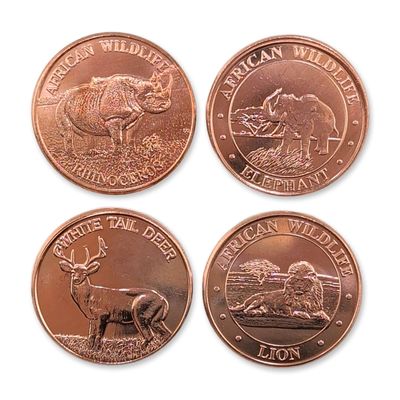 4pc American Wildlife US Copper Bullion Rounds