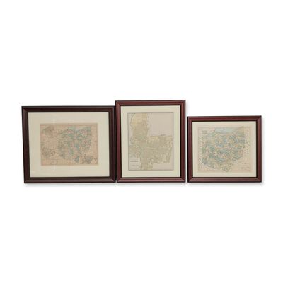 Three Framed Cartographic Prints of Ohio and Columbus