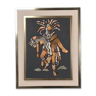 Los Castillo Style Mexican Mixed Metal Aztec Motif Wall Plaque