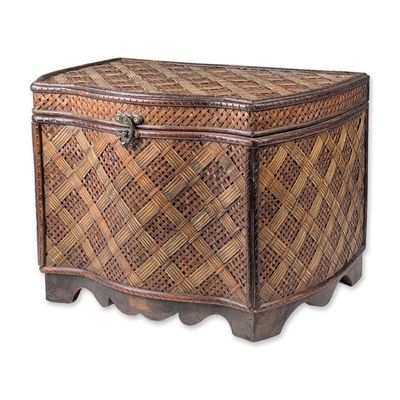 Woven Rattan and Wood Domed Chest