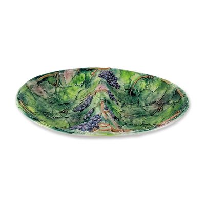 Italian Majolica Grapevine Relief Molded Divided Platter