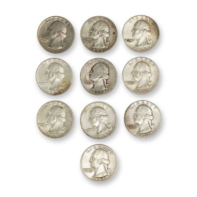 10pc Pre-1964 U.S. 90% Silver Washington Quarters