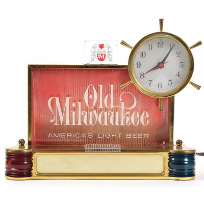 Sale Photo Thumbnail #524: Old Milwaukee Beer 1960s Nautical Theme Illuminated Clock