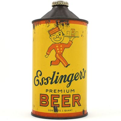 Sale Photo Thumbnail #163: Esslingers Beer Quart Cone Top AMERICAN FLAT TOP ON TRAY 208-14