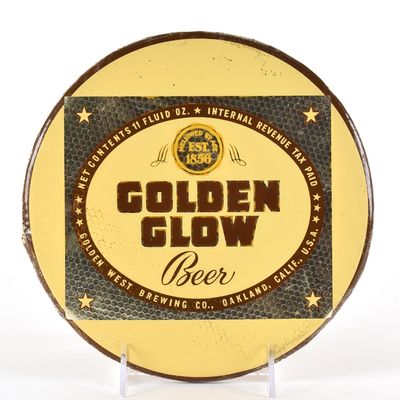 Sale Photo Thumbnail #549: Golden Glow Beer 1940s Tin-Over-Cardboard Button Sign