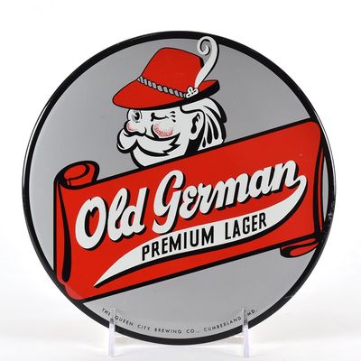 Sale Photo Thumbnail #568: Old German Premium Lager 1950s Tin-Over-Cardboard Button Sign EXCEPTIONAL