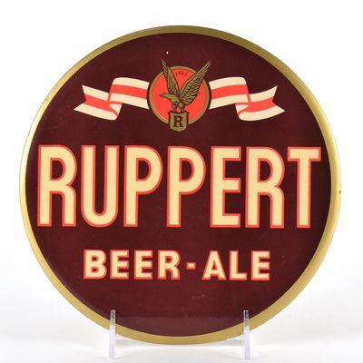 Sale Photo Thumbnail #580: Ruppert Beer-Ale 1940s Tin-Over-Cardboard Button Sign