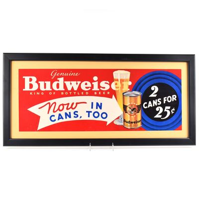 Sale Photo Thumbnail #538: Budweiser Now In Cans 1930s Paper Banner
