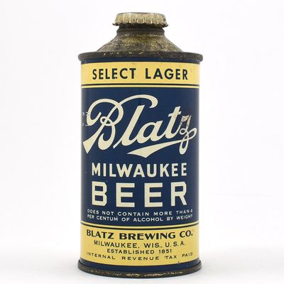 Sale Photo Thumbnail #45: Blatz Milwaukee Beer Low Profile Cone Top DNCMT 4 PERCENT UNLISTED