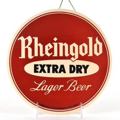 Sale Photo Thumbnail #578: Rheingold Extra Dry Lager Beer 1950s Tin-Over-Cardboard Button Sign EXCEPTIONAL