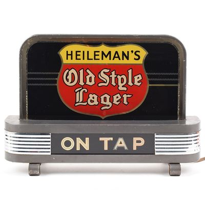 Sale Photo Thumbnail #525: Heilemans Old Style Lager ON TAP 1930s Reverse-Painted Glass Illuminated Sign