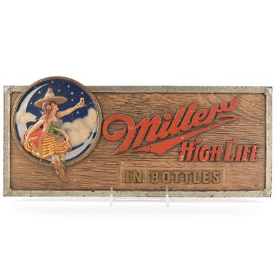 Sale Photo Thumbnail #560: Miller High Life In Bottles 1940s Pressed-Molded Composition Material Sign