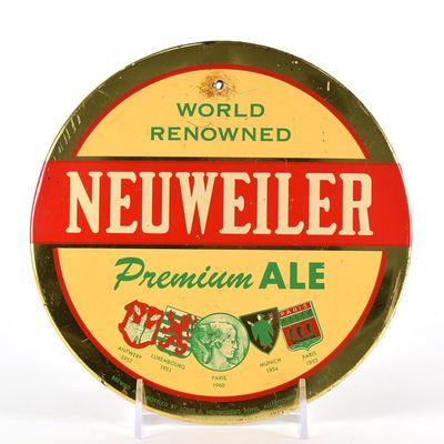 Sale Photo Thumbnail #564: Neuweiler Premium Ale 1960s Tin-Over-Cardboard Button Sign