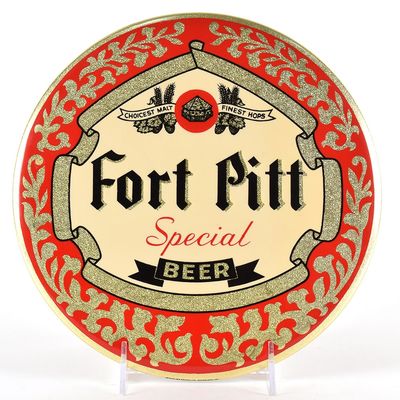 Sale Photo Thumbnail #542: Fort Pitt Special Beer 1950s Tin Button Sign MINTY