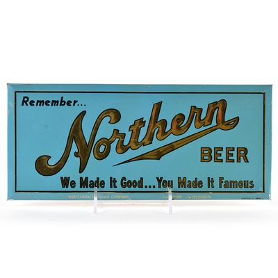 Sale Photo Thumbnail #565: Northern Beer 1930s Tin-Over-Cardboard Sign BLUE