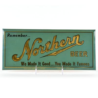 Sale Photo Thumbnail #566: Northern Beer 1930s Tin-Over-Cardboard Sign BLUE-GREEN