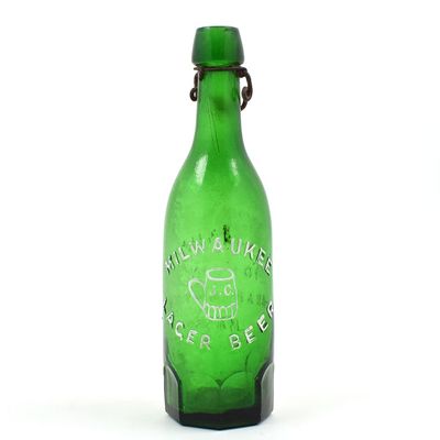Sale Photo Thumbnail #499: J. Gahm Milwaukee Lager Beer Pre-Pro Blob Top Bottle EMERALD GREEN