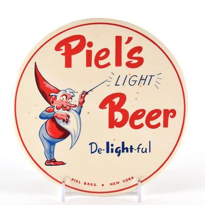 Sale Photo Thumbnail #573: Piels Light Beer 1950s Tin-Over-Cardboard Button Sign GNOME 3-COLOR