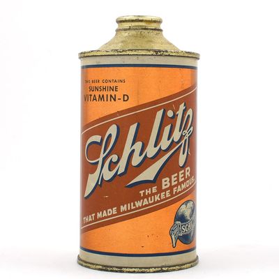 Sale Photo Thumbnail #427: Schlitz Vitamin D Beer Low Profile Cone Top SCARCE 183-24 OUTSTANDING