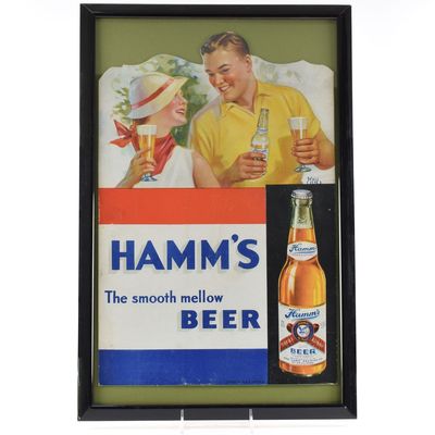 Sale Photo Thumbnail #550: Hamms Beer 1930s Die-Cut Cardboard Sign SMOOTH MELLOW