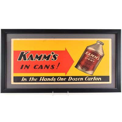 Sale Photo Thumbnail #557: Kamms In Cans 1940s Cardboard Bus or Trolley Sign CROWNTAINER