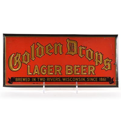 Sale Photo Thumbnail #548: Golden Drops Lager Beer 1930s Tin-Over-Cardboard Sign SCARCE
