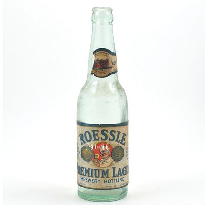 Sale Photo Thumbnail #510: Roessle Premium Lager Pre-Prohibition Bottle Brewmaster Factory Scene EXCELLENT SCARCE
