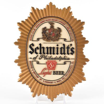 Sale Photo Thumbnail #582: Schmidts Light Beer 1940s Pressed-Molded Composition Material Sign