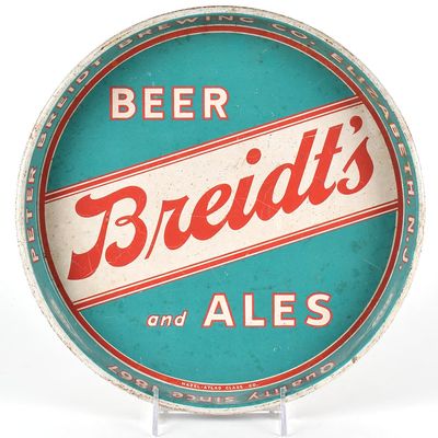 Sale Photo Thumbnail #589: Breidts Beer and Ales 1930s Serving Tray HAZEL-ATLAS GLASS SCARCE